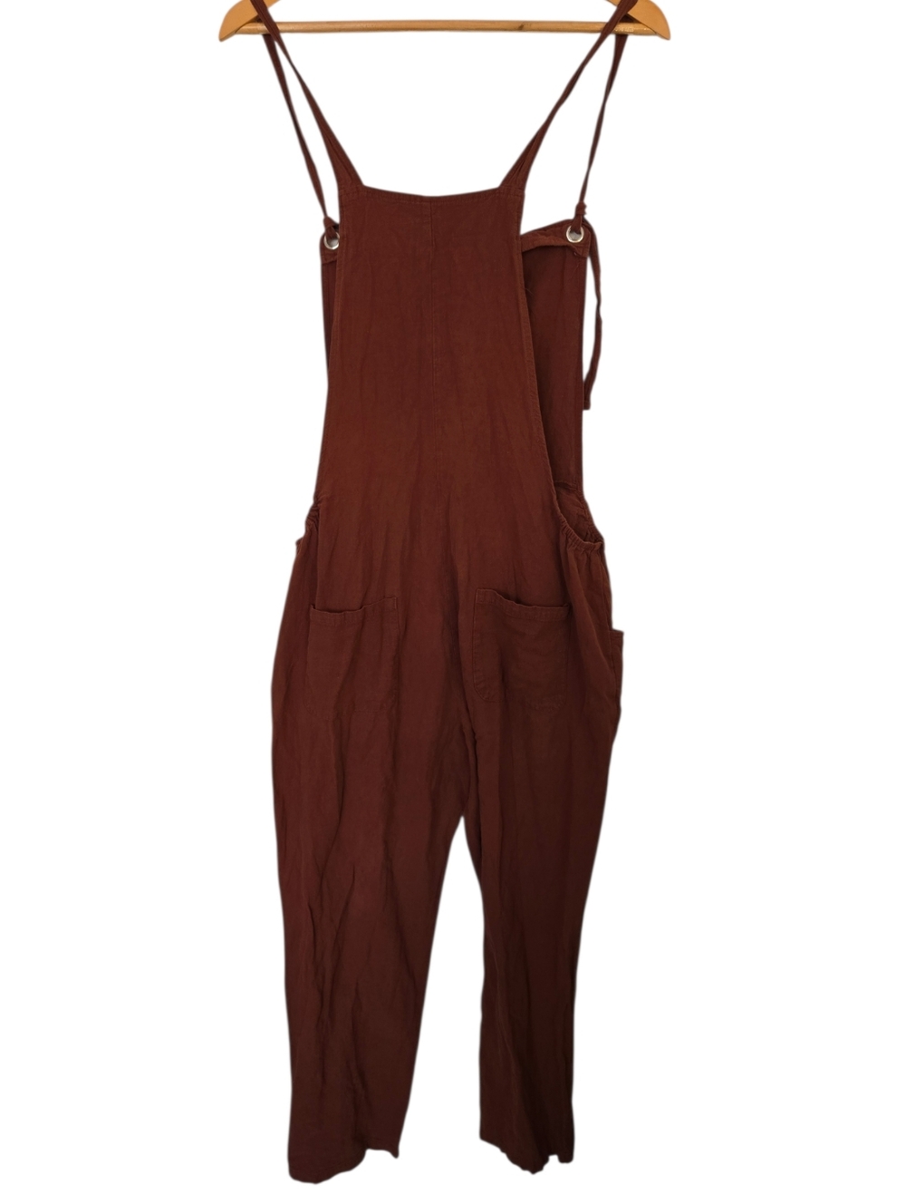 Rust Cotton Wide Leg Jumpsuit Overalls Adjustable Straps Boho Utility Pockets L - Picture 3 of 9